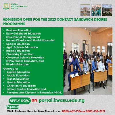 KWASU admission into 2023 contact Sandwich Degree Programmes