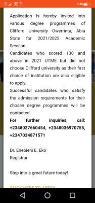 Clifford University Post UTME 2021: Cut-off mark, Eligibility and Registration Details