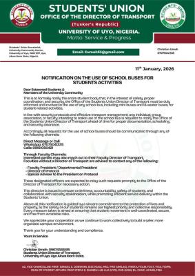 UNIUYO Students’ Union issues guidelines on use of school buses