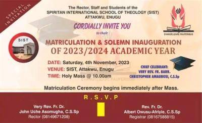 Spiritan International School of Theology matriculation ceremony holds November 4th