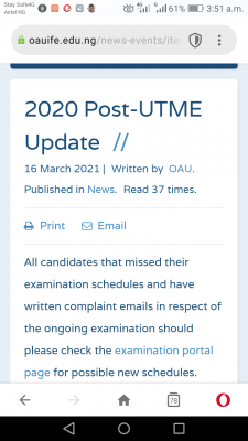 OAU notice to candidates who missed 2020 Post UTME screening