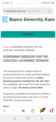 BUK screening exercise for newly admitted students, 2020/2021