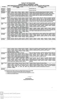 ABU Faculty of Education 1st semester exam timetable for affiliated institutions, 2025/2026
