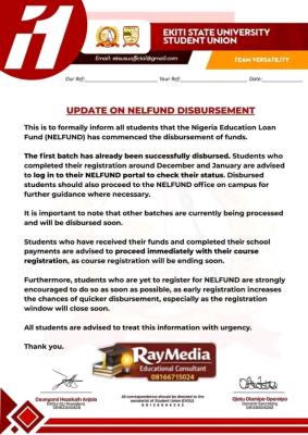 EKSU SUG issues notice to students on NELFUND