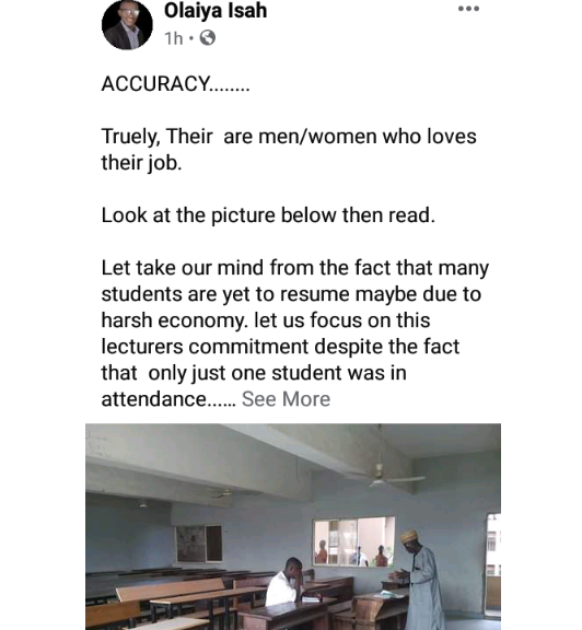 Bida Poly lecturer commended for lecturing only one student who attended his class
