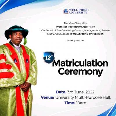 Wellspring university 12th matriculation ceremony holds June 3rd