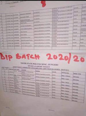 Niger State Poly 2nd batch Diploma admission list for 2020/2021