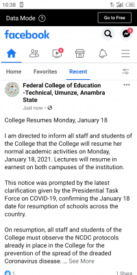 FCE Technical, Umunze announces resumption of academic activities