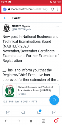 NABTEB extends 2020 GCE (Nov/Dec) registration
