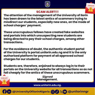 UNILORIN disclaimer notice to prospective students