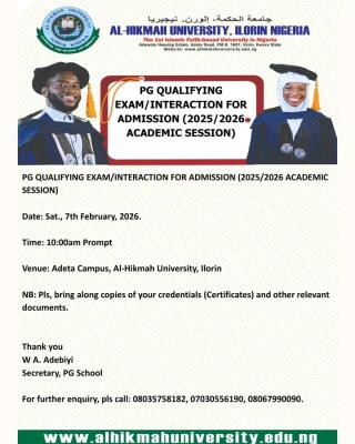 Al-Hikmah University Postgraduate Qualifying Exam for 2025/2026 Admission