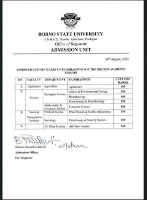 BOSU releases approved cut off marks for admission, 2022/2023