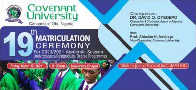 Covenant University announces 19th matriculation ceremony 2020/2021 session