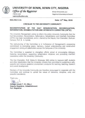 UNIBEN issues important notice to the university community