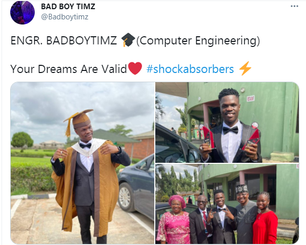 Singer Bad Boy Timz graduates from Bells university