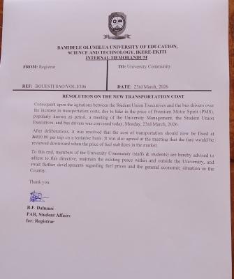 BOUESTI update on the transportation cost within the campus