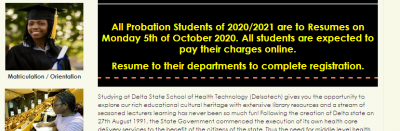 Delta State College of Health Technology resumption date