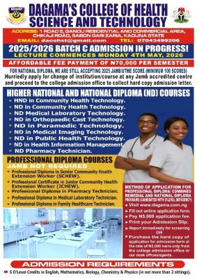 Dagama’s College of Health Science and Technology admission (Batch C), 2025/2026