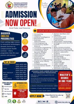 Thomas Adewumi University Post-UTME 2026: Eligibility and Registration Details