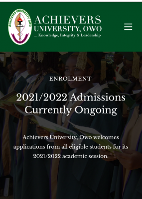 Achievers University Post-UTME 2021: Eligibility and Registration details