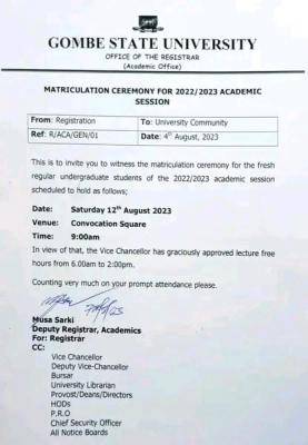 GOMSU Matriculation Ceremony for 2022/2023 session to hold 12th August