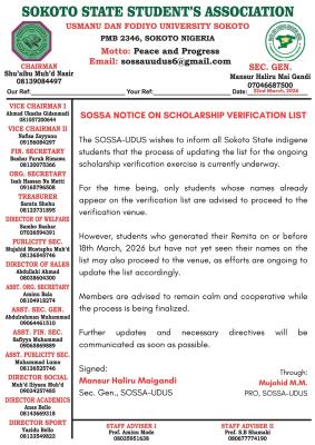 UDUSOK SOSSA update on Scholarship Verification List
