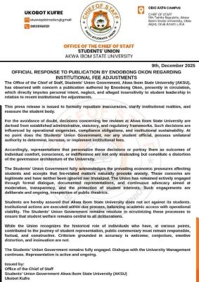AKSU SUG responds to allegations of institutional fee adjustments
