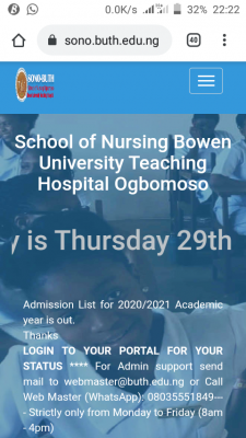 Bowen University Teaching Hospital School of Nursing admission list for 2020/2021 session