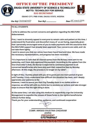 ESUT SUG addresses concern on NELFUND disbursement