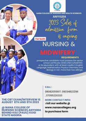 Nana College of Nursing and Health Sciences, Anyigba sales of admission forms, 2023/2024