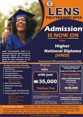 Lens Polytechnic HND admission form, 2021/2022