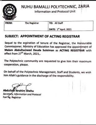 NUBAPOLY appoints new Registrar