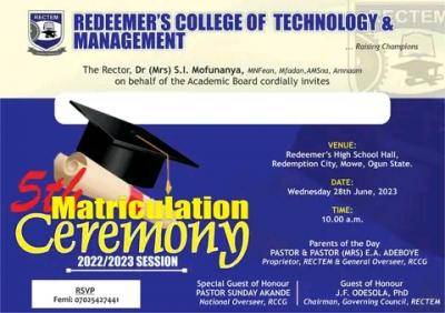 Reedemer's College of Technology and Management announces 5th Matriculation Ceremony