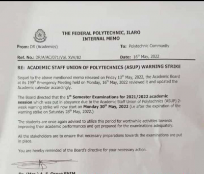 Fed Poly Ilaro announces new date for 1st semester examination, 2021/2022