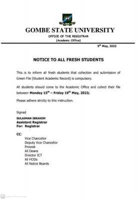 GOMSU important notice to all fresh students