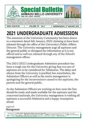 ABU 2021 undergraduate admission update
