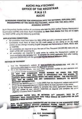 Auchi Poly Post-UTME 2021: cut-off mark, eligibility and registration details