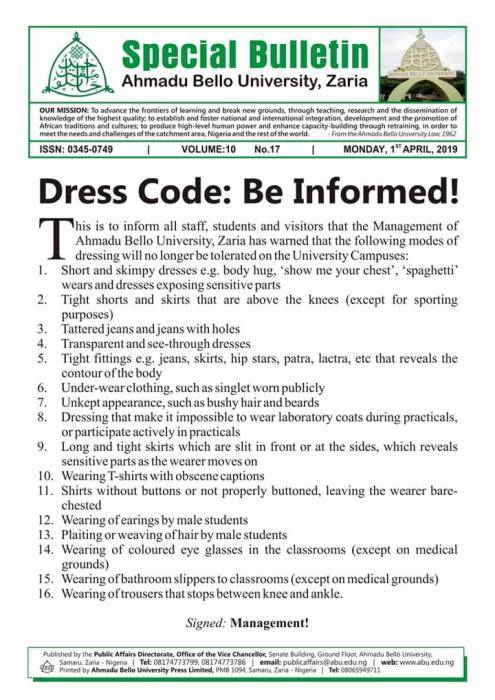 Ahmadu Bello University Shock Students with New Dress Code