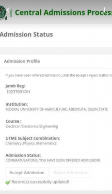 FUNAAB admission list, 2021/2022 out on JAMB CAPS