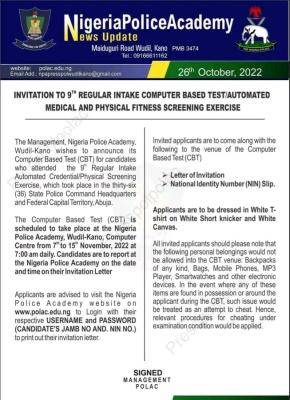 NPA announces 9th regular intake CBT & medical fitness screening exercise