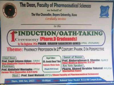 BUK announces 1st induction and oath taking ceremony of Pharmacy graduands