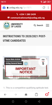 UNILAG guidelines and instructions for the 2020 Post-UTME screening