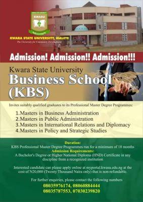 KWASU admission into professional master's degree programmes