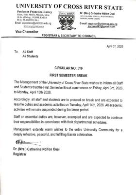 UNICROSS declares mid-semester break, 2025/26