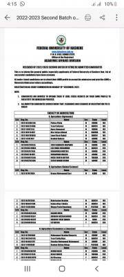 FUKashere 2nd batch admission list for the 2022/2023 session