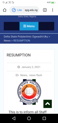 Delta State Polytechnic Ogwashi uku reschedules resumption date
