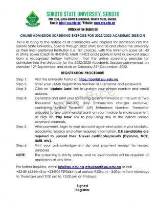 Sokoto State University (SSU) Post-UTME 2022: cut-off mark, eligibility and registration details
