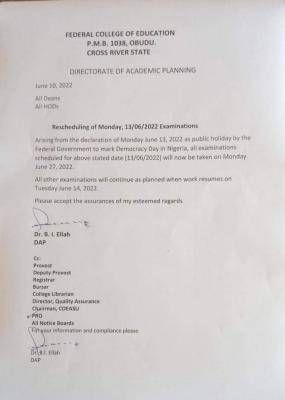 FCE Obudu reschedules examination