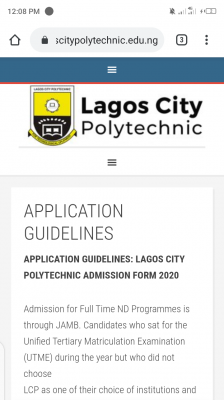 Lagos City Polytechnic Admission for 2020/2021 session