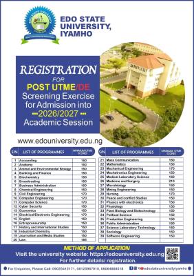 Edo State University Post-UTME 2026: Cut off mark, Eligibility and Registration Procedures